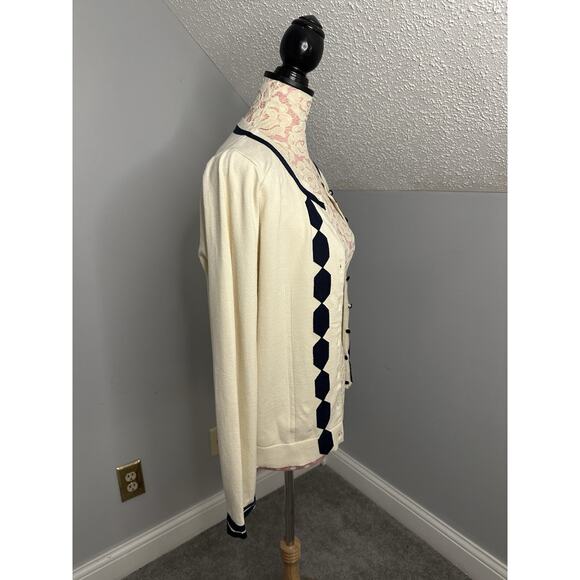 NWT Milly Of New York Womens Button Down Cardigan Sweater Cream Navy Blue Sz L - Picture 3 of 7